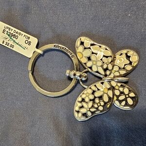 Brighton Floral Butterfly Keychain in Silver and Cream